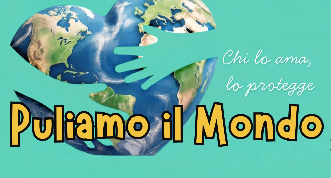 Locandina Puliamo il Mondo 2026 di Legambiente: Terra abbracciata da due mani e invito alla partecipazione sabato 10 ottobre alle ore 9:00.
